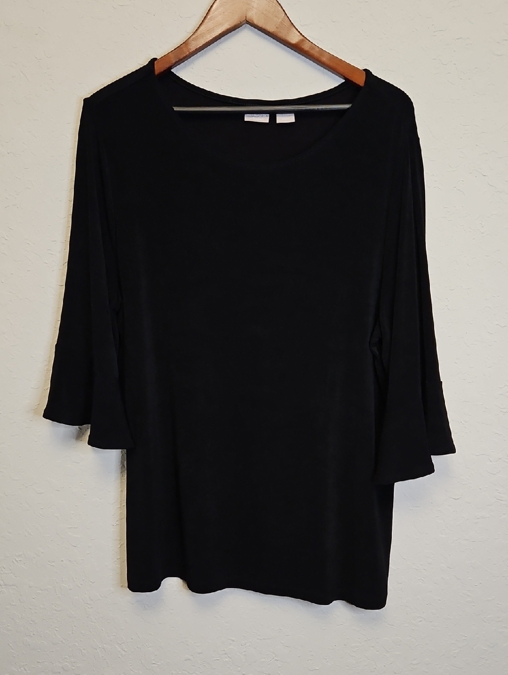 Chico's Travelers Black Bell Sleeved Blouse Size 3 - 16/18